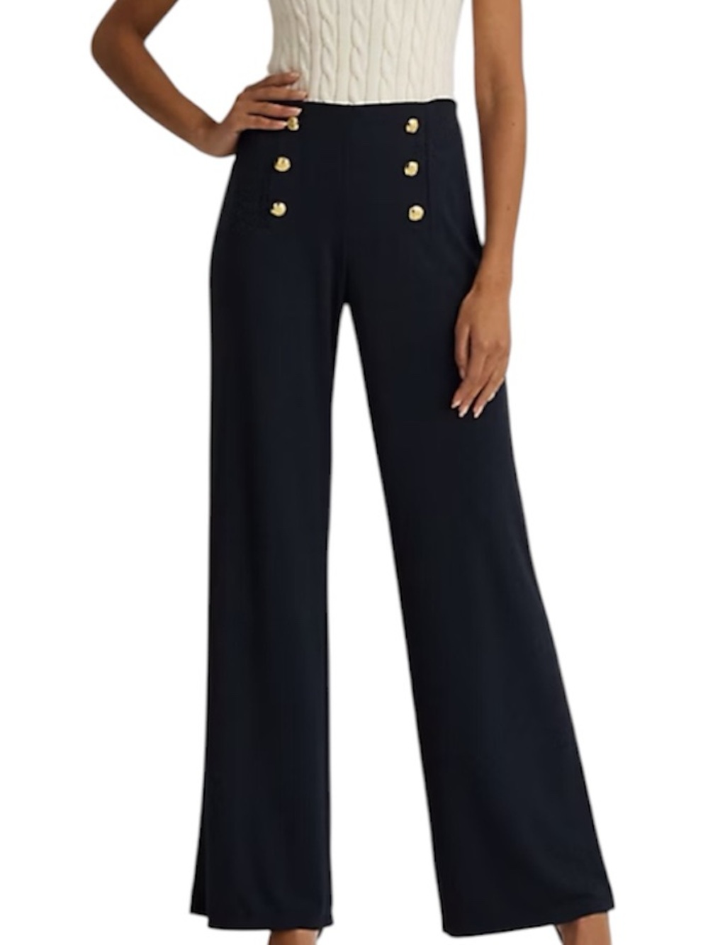 New 3X Lauren Ralph Lauren Navy Stretch Jersey Wide Leg Pants
